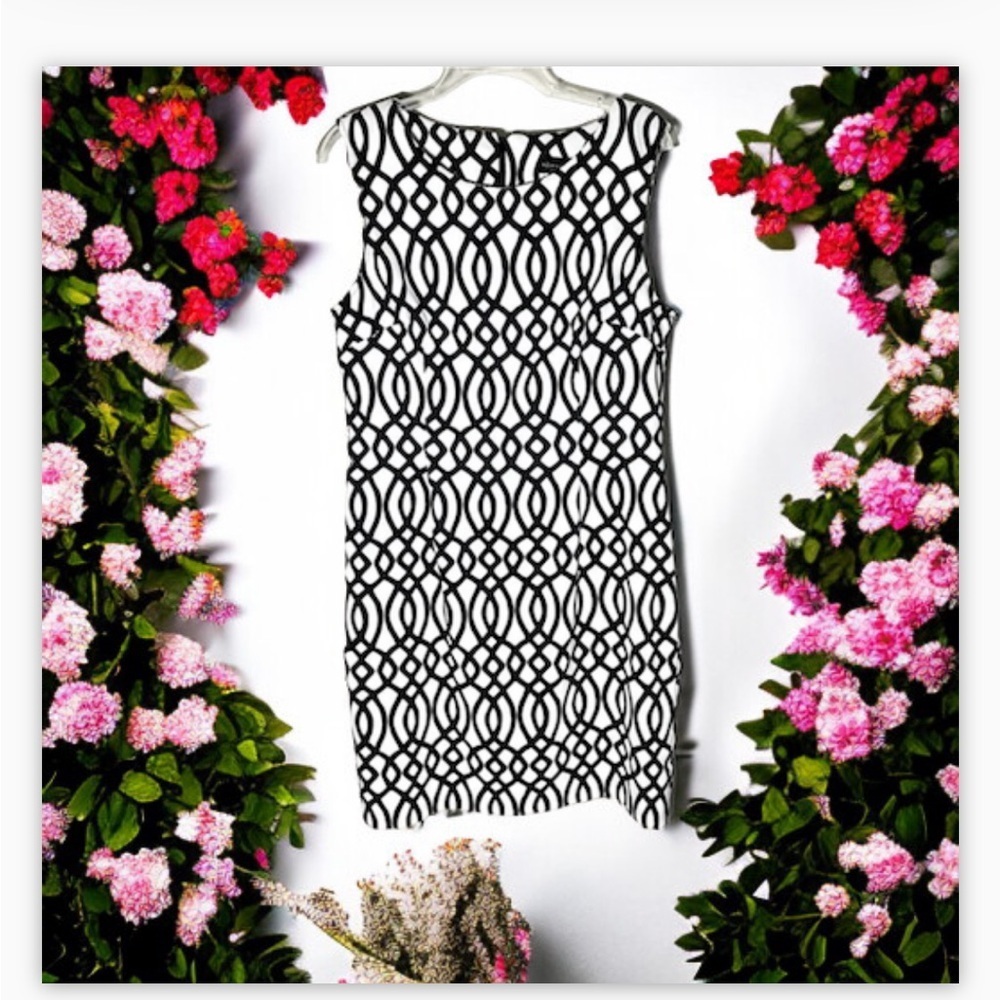Geometric  Pattern Sheath- Creme-Off White /Black -NWOT-Sz 10-Chic & Flattering - Picture 5 of 13